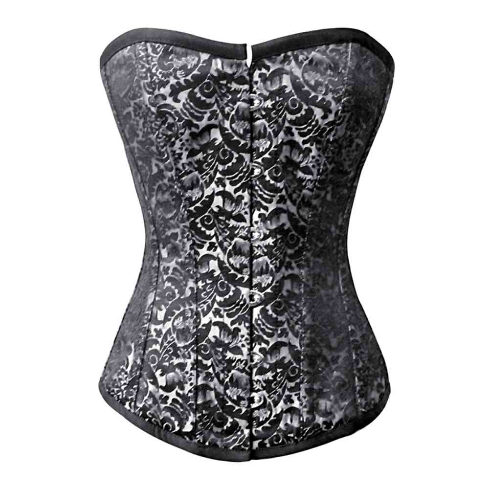 Attitude Corsets - Valeriana Overbust korset - Zilverkleurig/Zwart